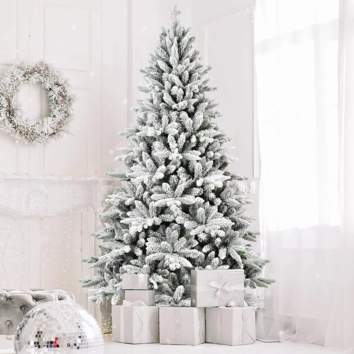 PVC Artificial Christmas Tree White Cedar with Thickened Flocking