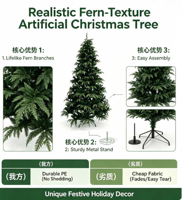 Realistic Artificial Fir Christmas Tree with Natural Green Branches
