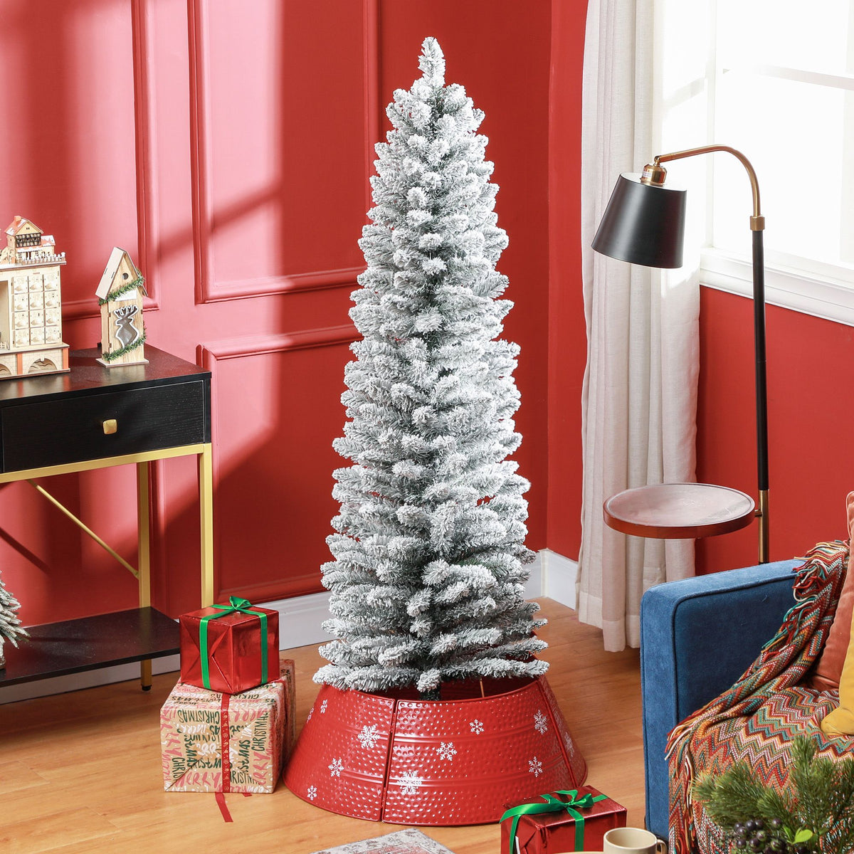 Realistic Artificial Pencil Christmas Tree with Snow Flocked Tips