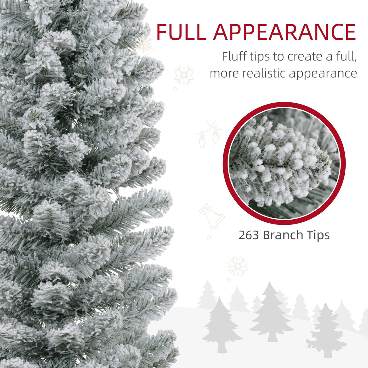 Realistic Artificial Pencil Christmas Tree with Snow Flocked Tips