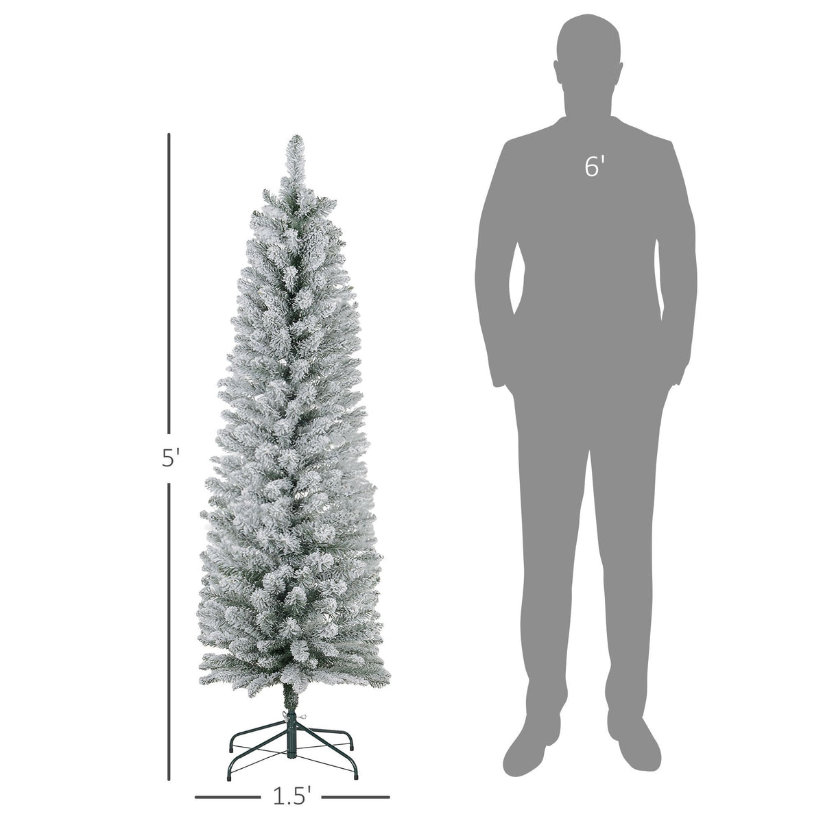 Realistic Artificial Pencil Christmas Tree with Snow Flocked Tips