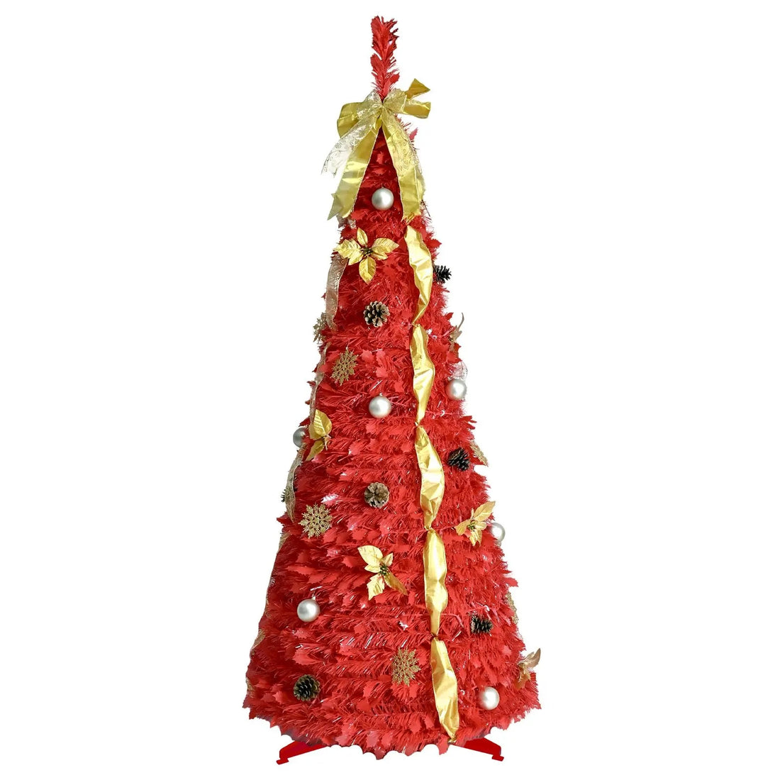 Red Artificial Pop Christmas Tree with Lights and Bow