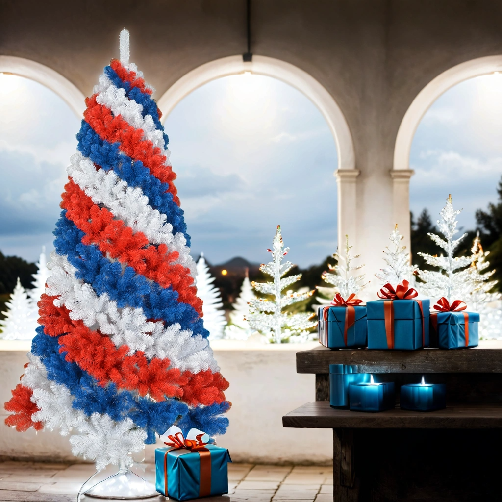 Royal Fir Artificial Christmas Tree with Red, White & Blue Patriotic Design