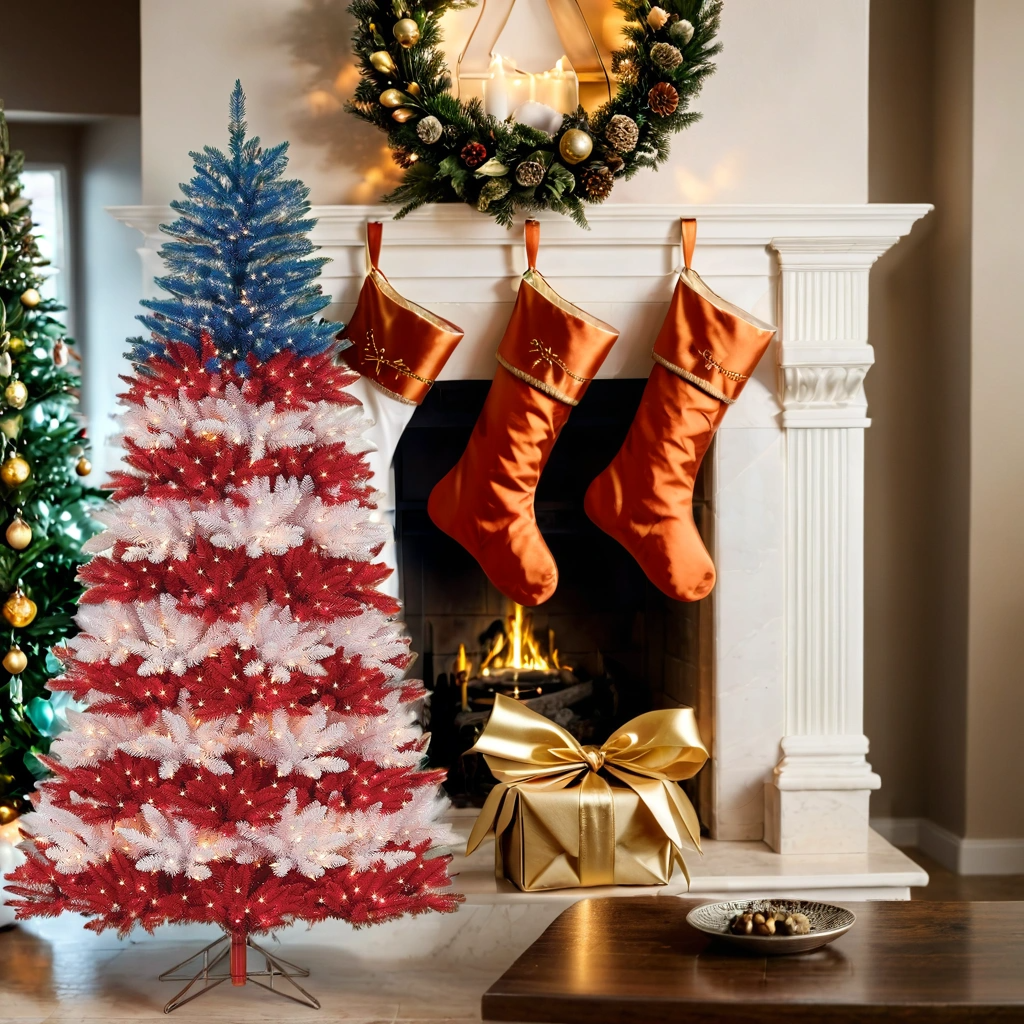 Royal Fir Artificial Christmas Tree with Red, White & Blue Patriotic Design