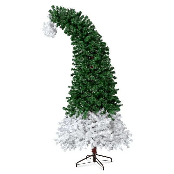 Santa Hat Style Pre Lit Christmas Tree Hinged Artificial Pine Tree