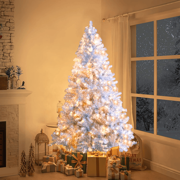 Silver Pre Lit Artificial Christmas Tree LED Hinged