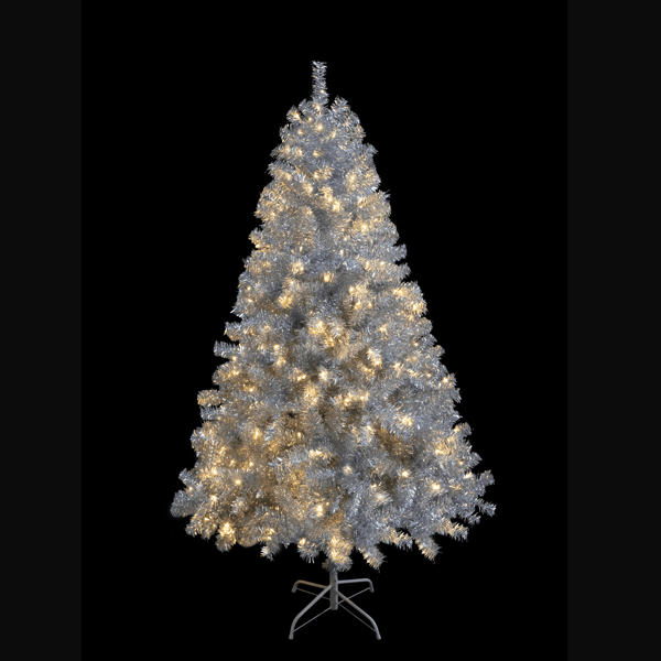 Silver Pre Lit Artificial Christmas Tree LED Hinged