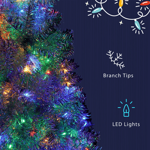 Silver Pre Lit Artificial Christmas Tree LED Hinged