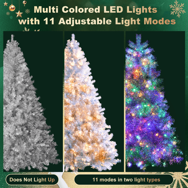 Silver Pre Lit Artificial Christmas Tree LED Hinged