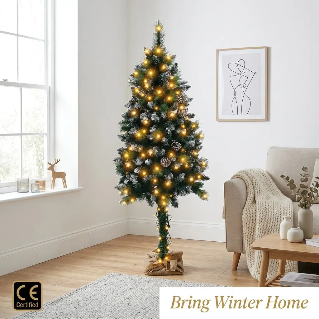 Slim Artificial Snow Flocked Pencil Christmas Tree with LED Lights