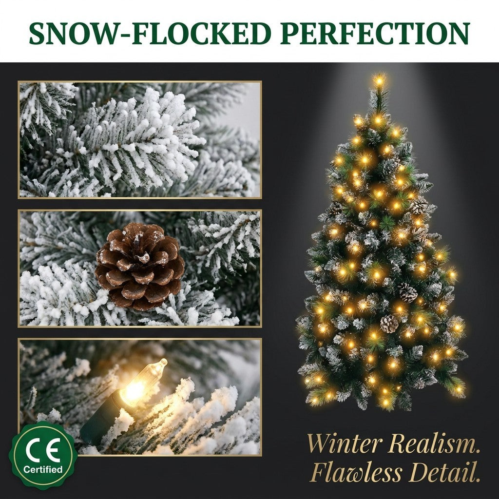 Slim Artificial Snow Flocked Pencil Christmas Tree with LED Lights