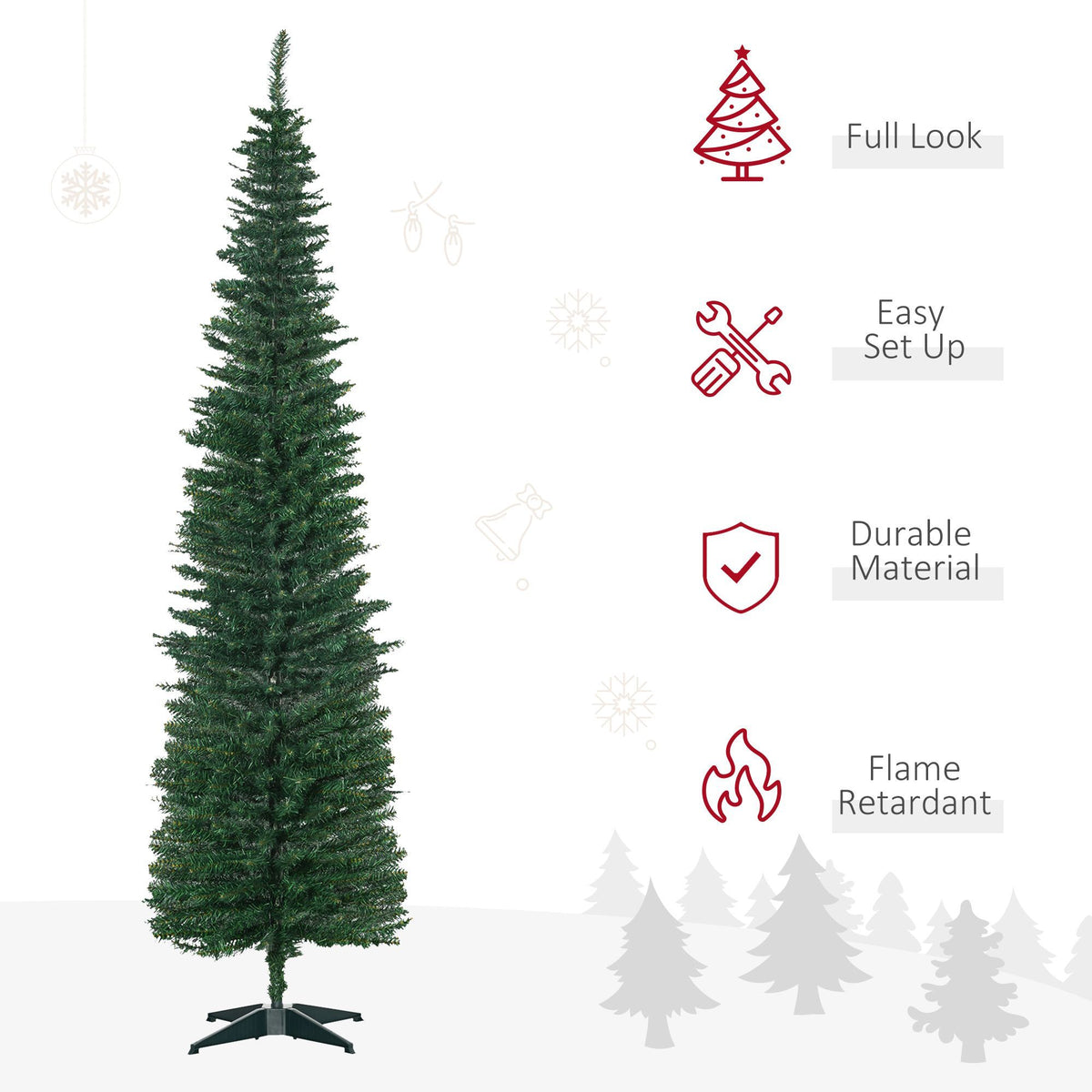Slim Christmas Tree Pencil Tree with Plastic Stand
