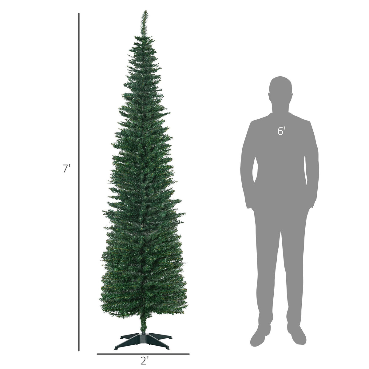 Slim Christmas Tree Pencil Tree with Plastic Stand