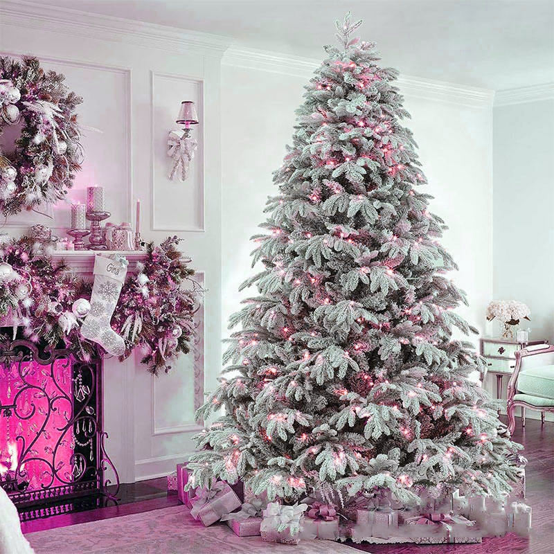 Snow Flocked Artificial Christmas Tree with Multicolor Lights