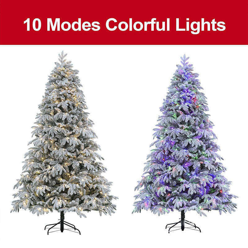 Snow Flocked Artificial Christmas Tree with Multicolor Lights