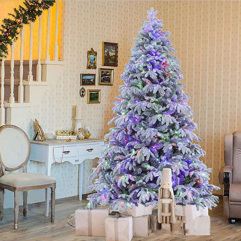 Snow Flocked Artificial Christmas Tree with Multicolor Lights