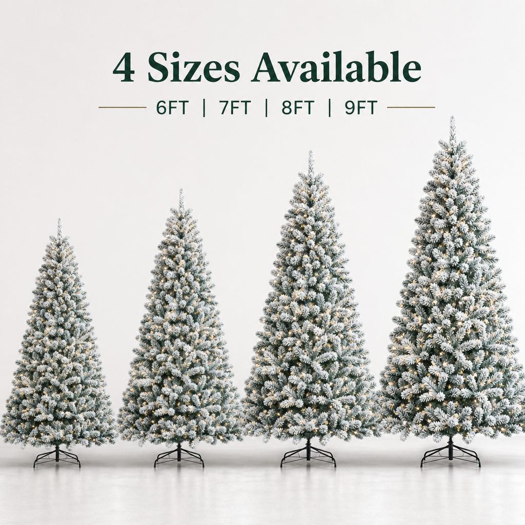 Snow Flocked Full PE Artificial Christmas Tree with Pre-Lit Design
