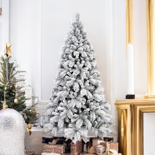 Snow Flocked Green Artificial Christmas Tree with Dense White Frosted Branches