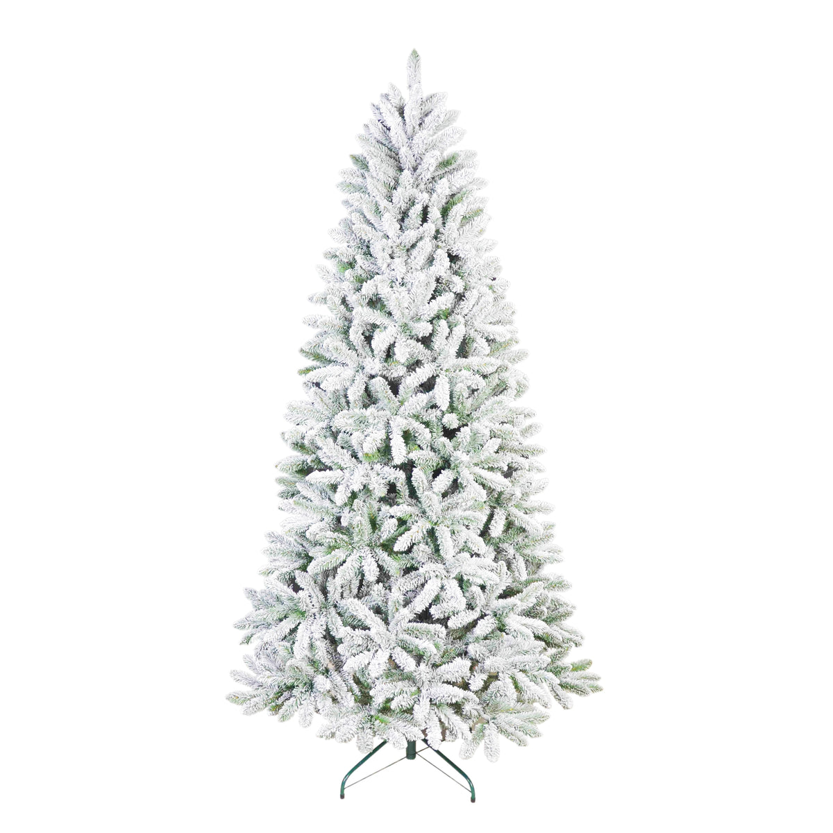 Snow Flocked Green Artificial Christmas Tree with Dense White Frosted Branches