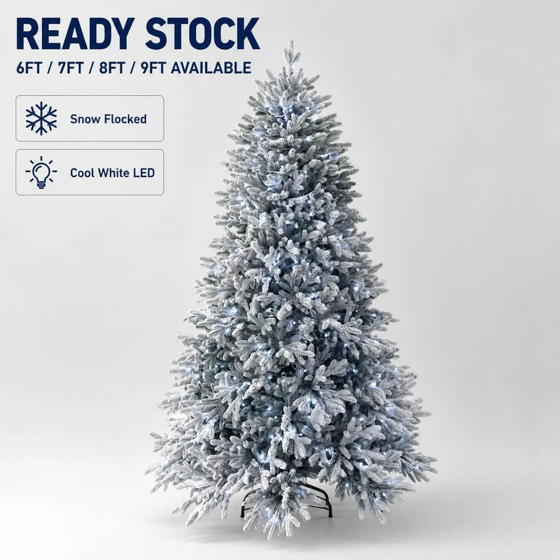 Snow Flocked Pre-Lit Artificial Christmas Tree with Cool White LED Lights