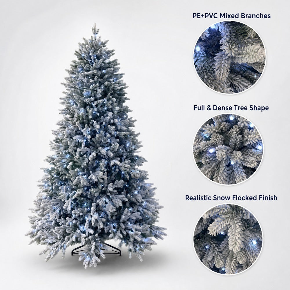 Snow Flocked Pre-Lit Artificial Christmas Tree with Cool White LED Lights
