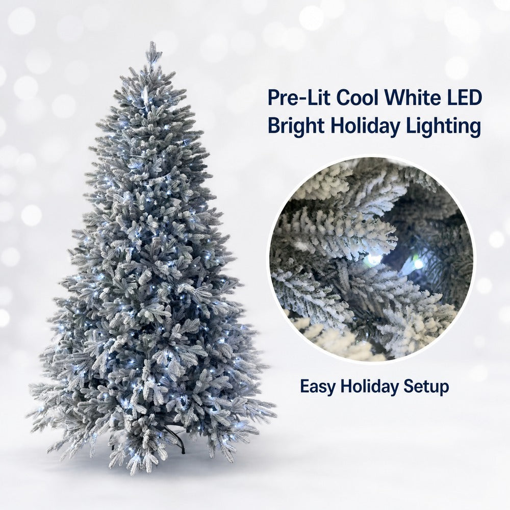 Snow Flocked Pre-Lit Artificial Christmas Tree with Cool White LED Lights