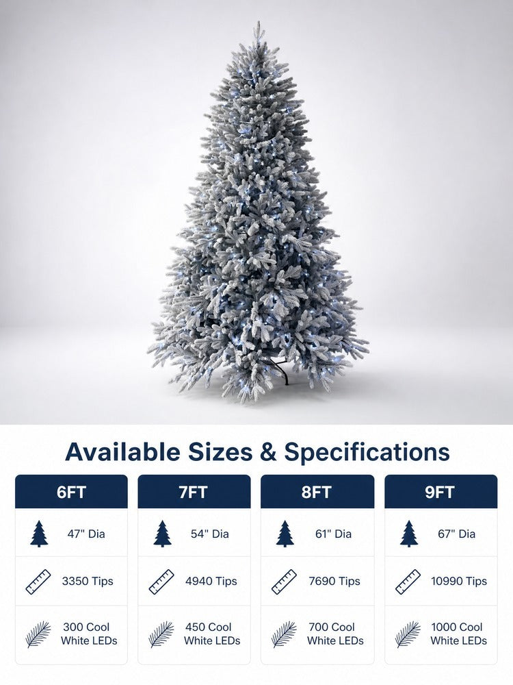 Snow Flocked Pre-Lit Artificial Christmas Tree with Cool White LED Lights