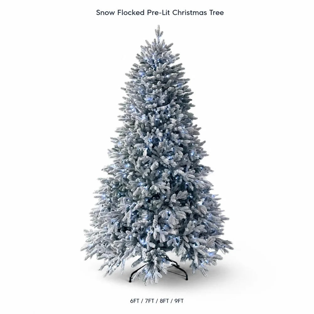 Snow Flocked Pre-Lit Artificial Christmas Tree with Cool White LED Lights