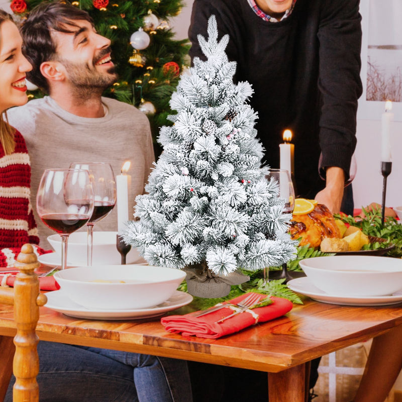 Snow Flocked Tabletop Christmas Tree with Red Berries