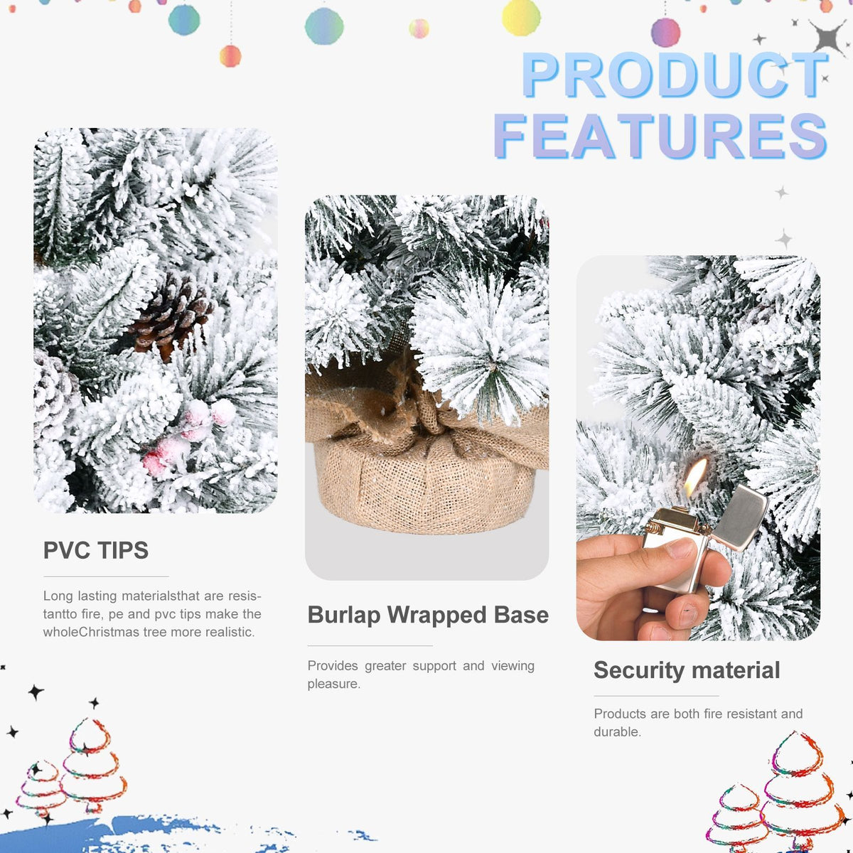 Snow Flocked Tabletop Christmas Tree with Red Berries