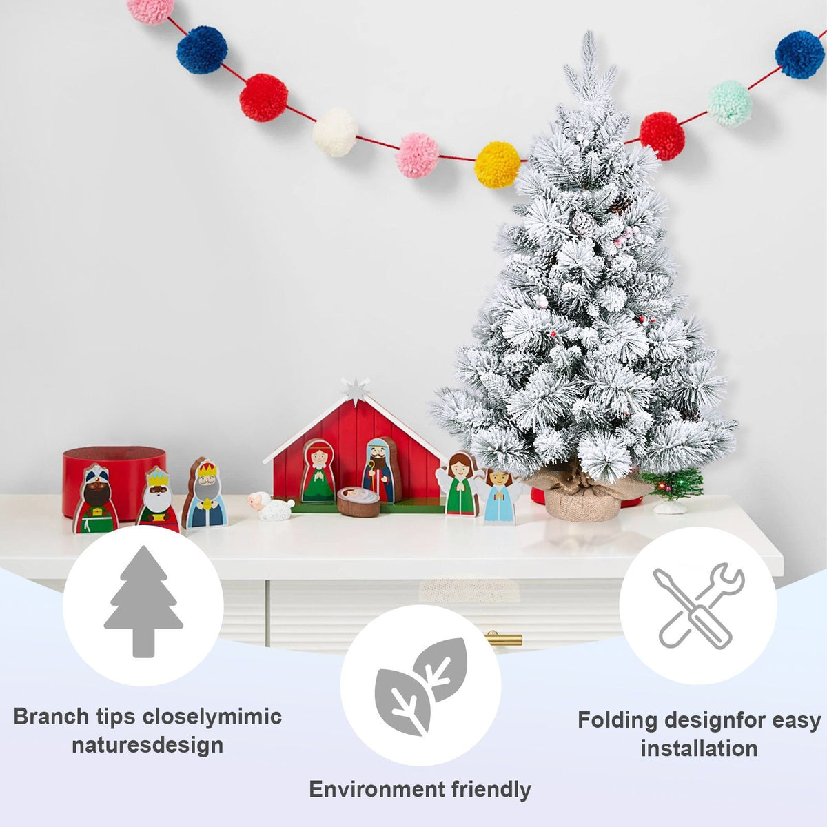 Snow Flocked Tabletop Christmas Tree with Red Berries