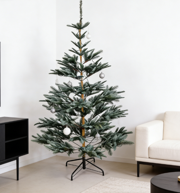 Sparse Green Artificial Christmas Tree with Realistic Branches and Metal Stand