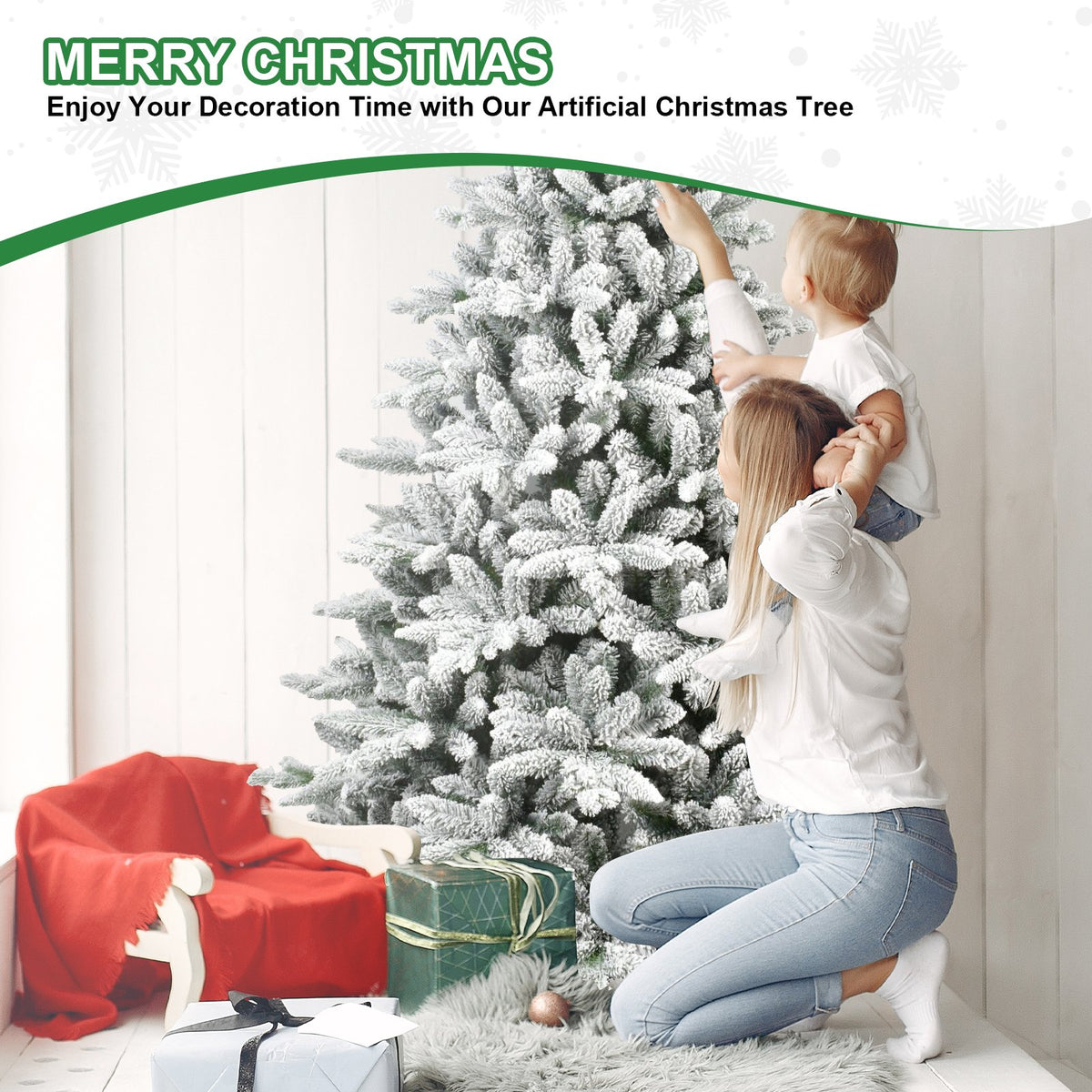 Nordmann Fir Artificial Christmas Tree with Snow Flocked Branches