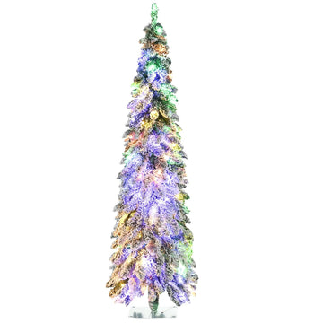 Tall Prelit Pencil Christmas Tree with Snow Flocked Finish