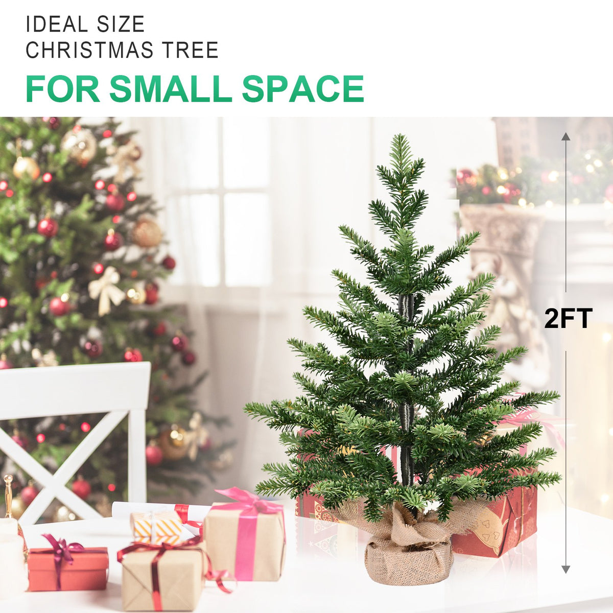 Mini Pine Tabletop Artificial Christmas Tree with Lifelike PE Tips