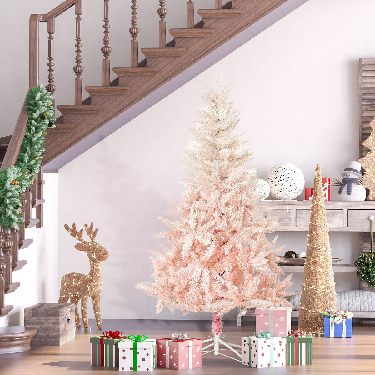 Unlit Spruce Artificial Christmas Tree with Pink Tips