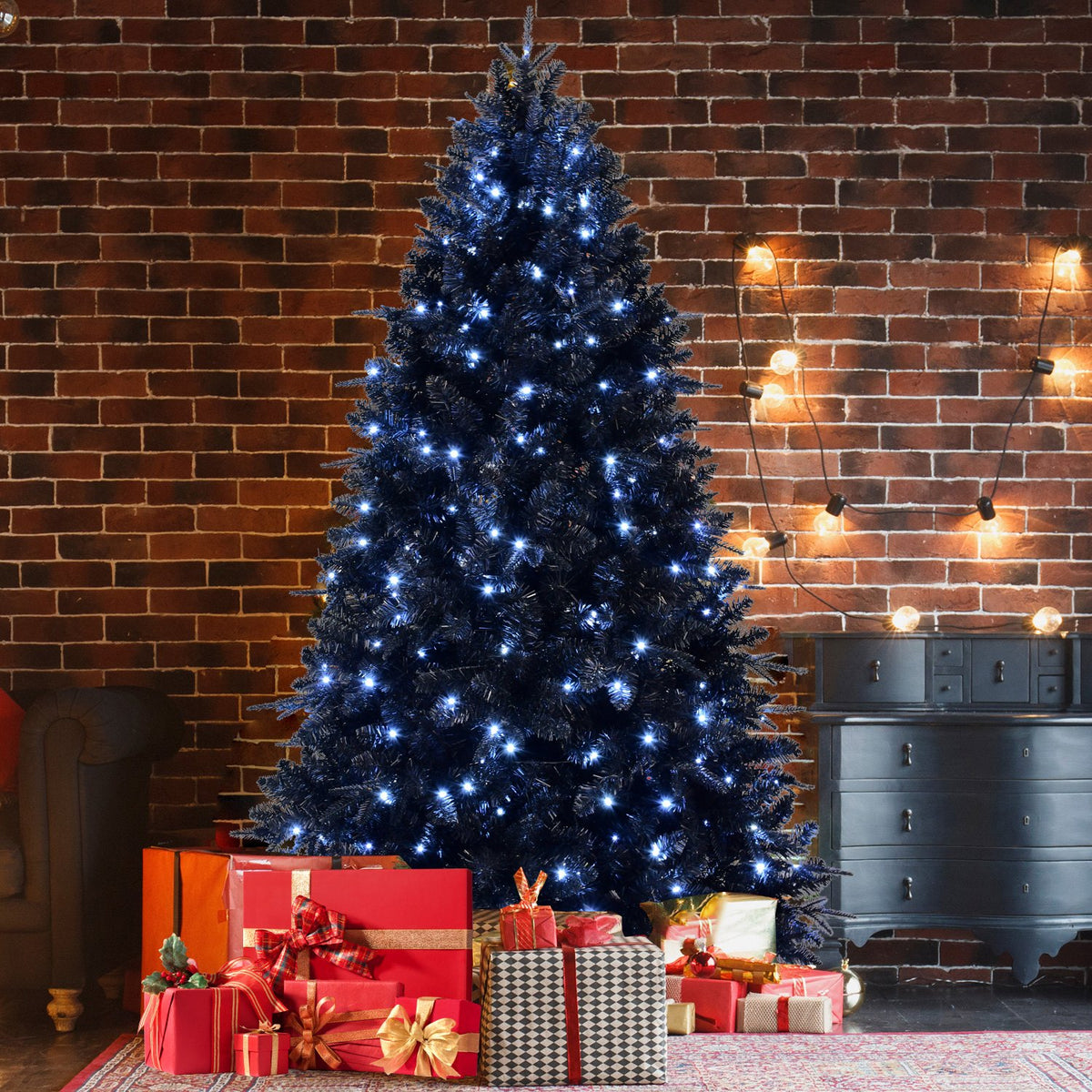 Midnight Black Artificial Christmas Tree with Dense Layered Branches