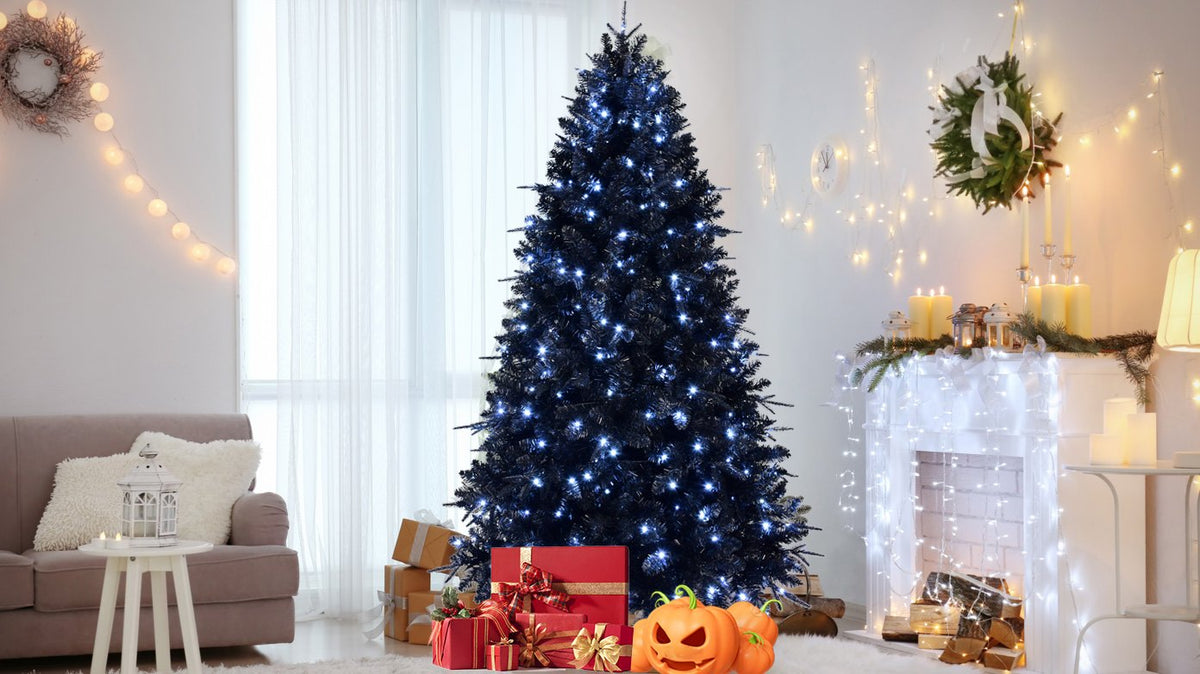Midnight Black Artificial Christmas Tree with Dense Layered Branches