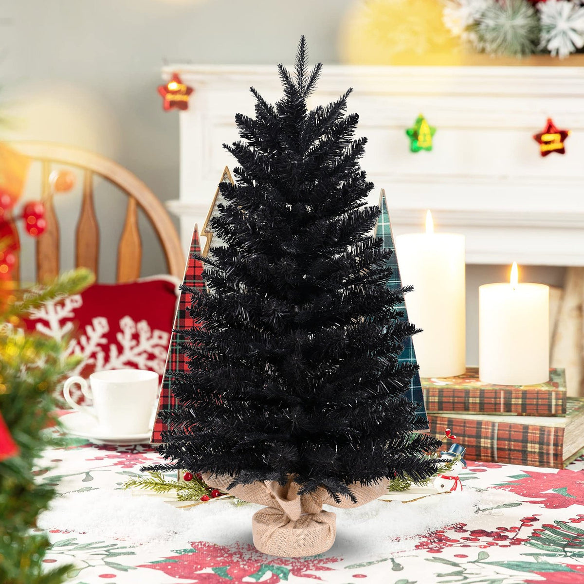 Midnight Black Artificial Christmas Tree with Dense Layered Branches
