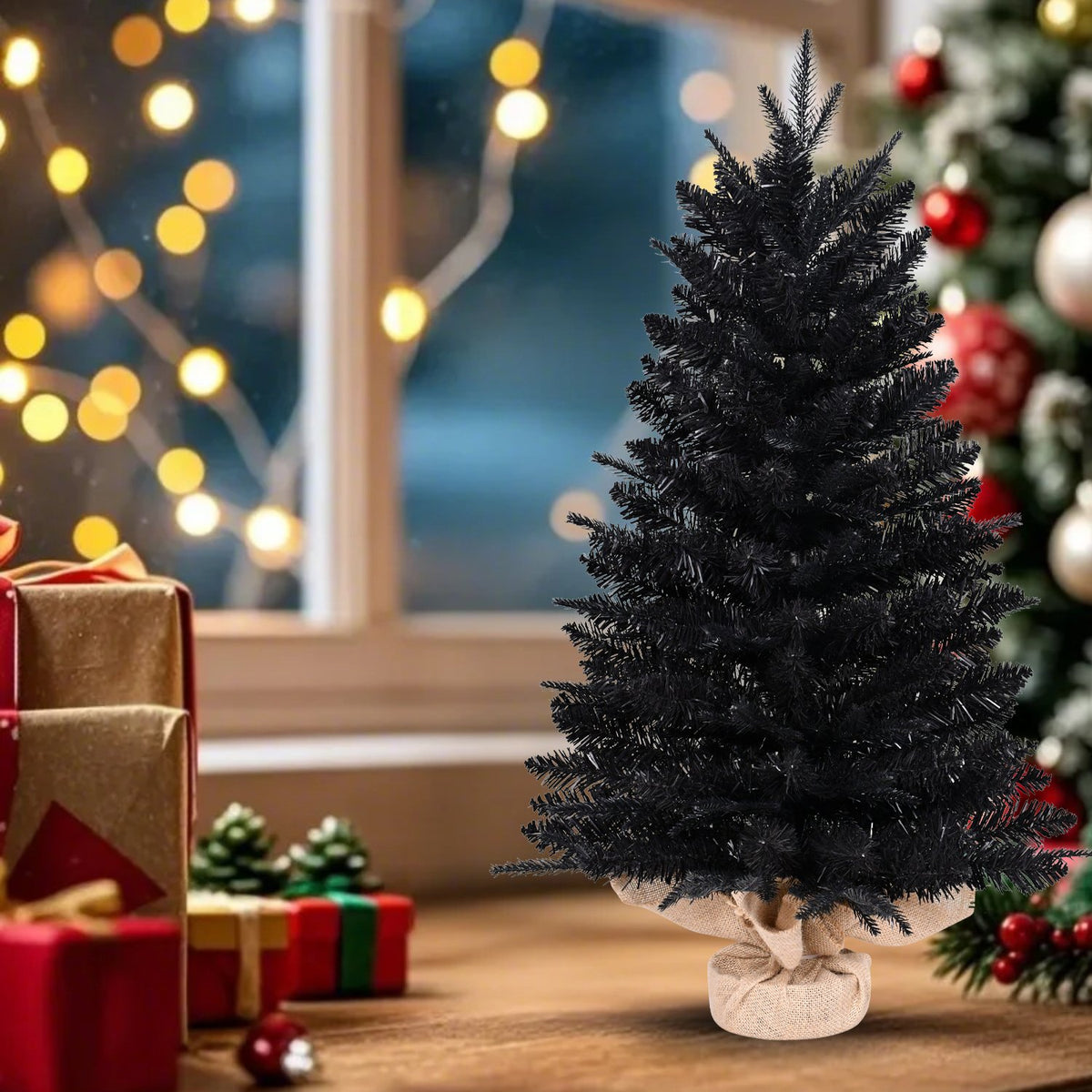 Midnight Black Artificial Christmas Tree with Dense Layered Branches