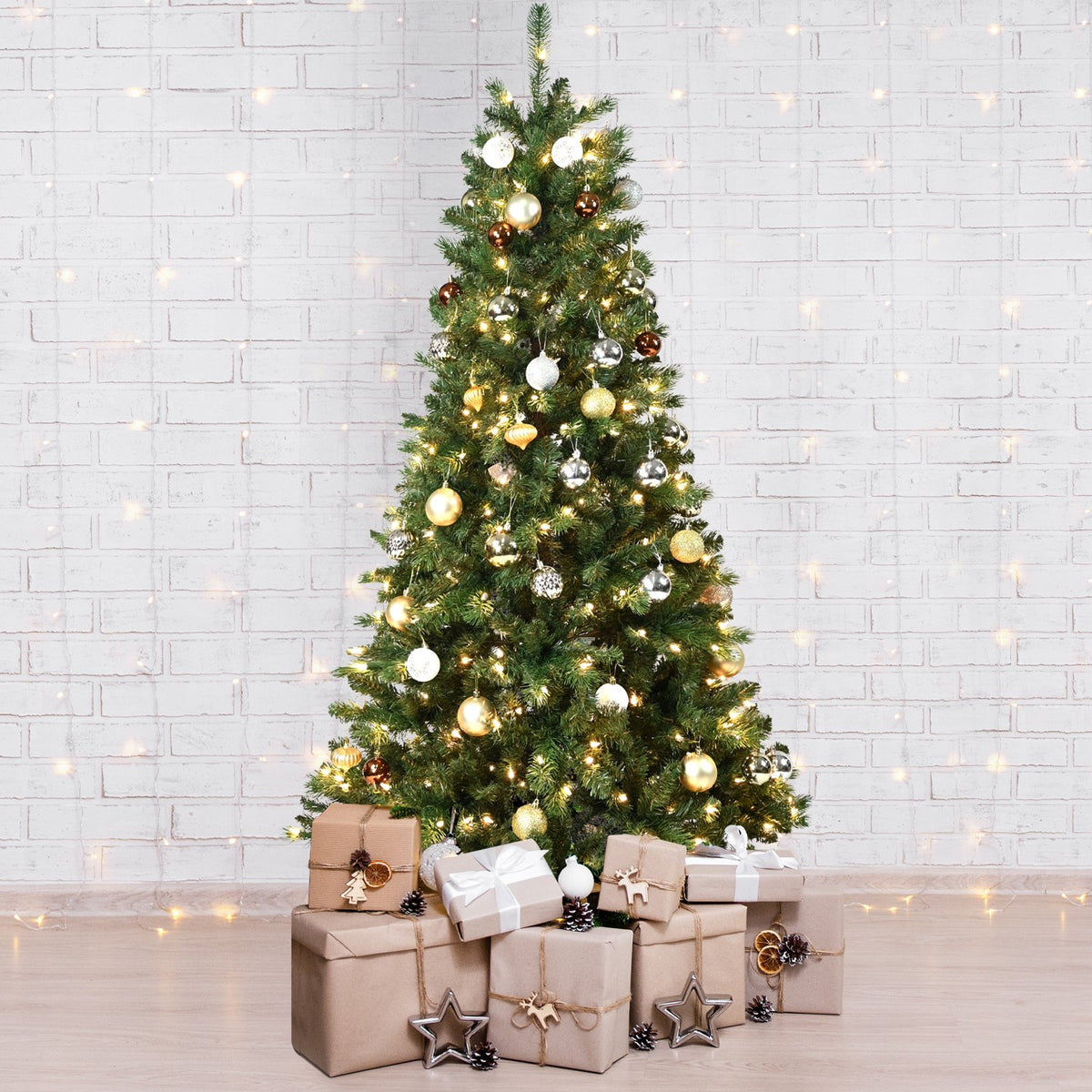 Traditional Spruce Artificial Christmas Tree with Pre-Lit Branches