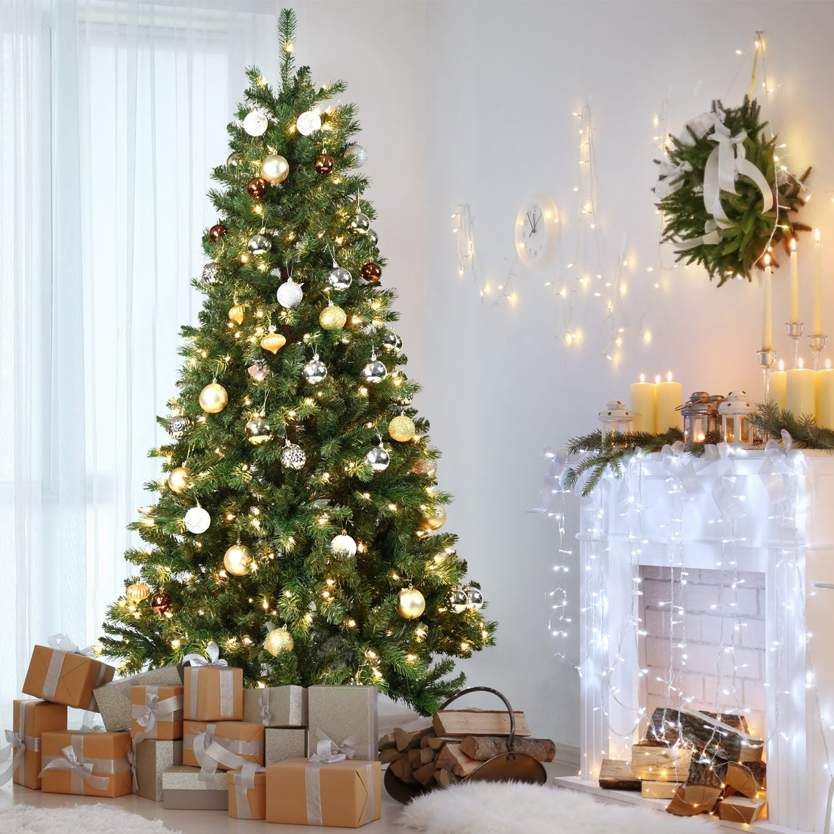 Traditional Spruce Artificial Christmas Tree with Pre-Lit Branches