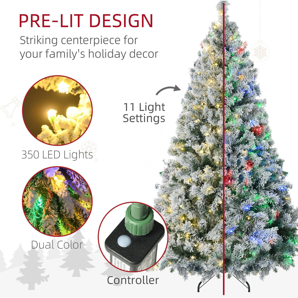 Warm White LED Christmas Tree with Snow Flocked Branches