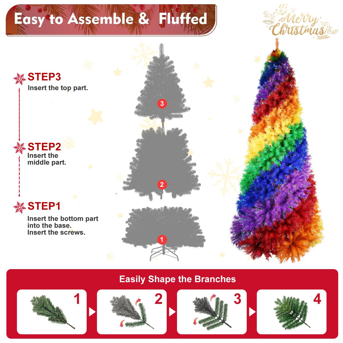Rainbow Spiral Artificial Christmas Tree with Bold Color Bands
