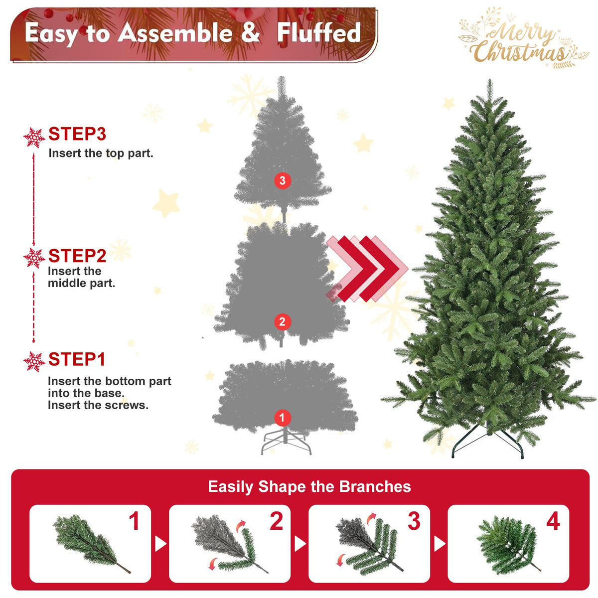 Cascade Fir Artificial Christmas Tree with Fall-Into-Place Branches