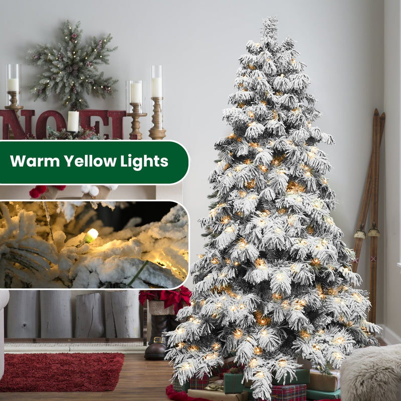 Flocked Cedar Artificial Christmas Tree with Warm White Lights
