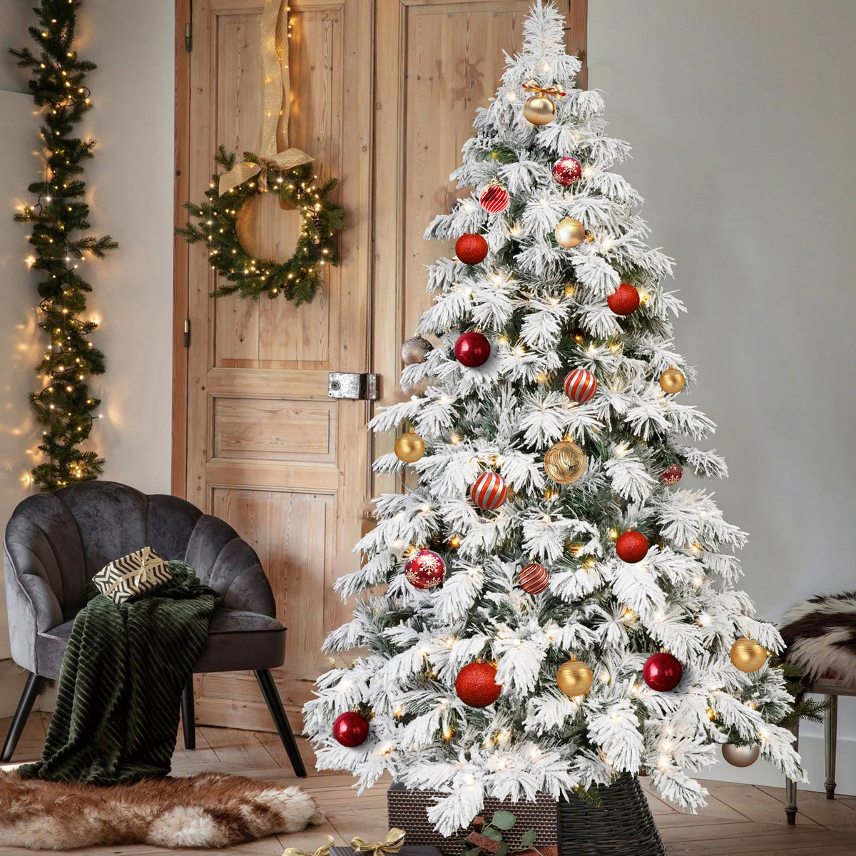 Flocked Cedar Artificial Christmas Tree with Warm White Lights
