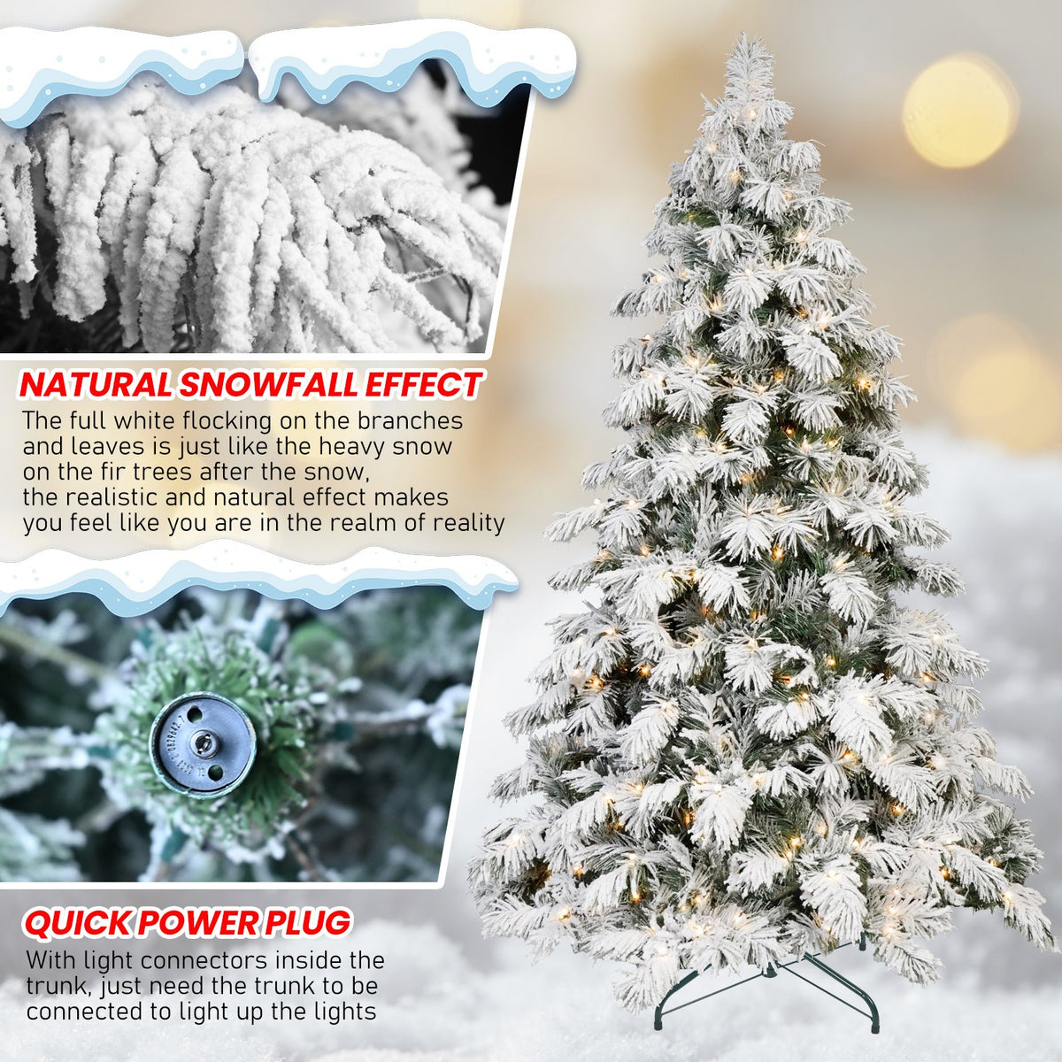 Flocked Cedar Artificial Christmas Tree with Warm White Lights